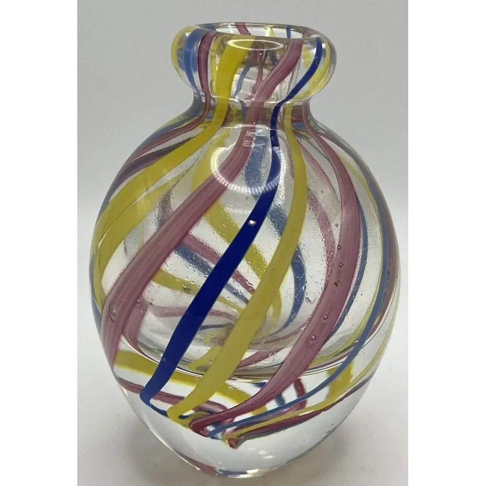 Swirl Vase Pink,‎ Yellow & Blue  Gorgeous Designs 3.5